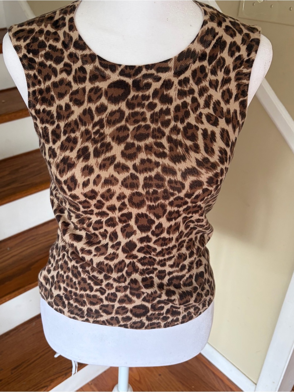 Vintage Talbots Petites Silk Cashmere Leopard Knit Tank P 90s Y2K Quiet Luxury